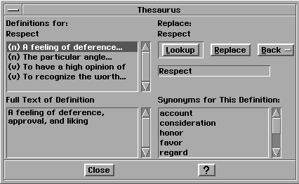 [NewWrite thesaurus screen]